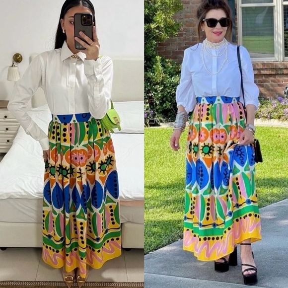 Zara 100% cotton Colorful Patterned Maxi Skirt sz S nwot, 004 - Picture 2 of 6